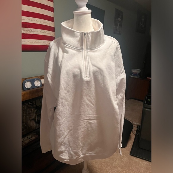 Victoria secret PINK XL white 3/4 zip sweatshirt NEW - Picture 1 of 4